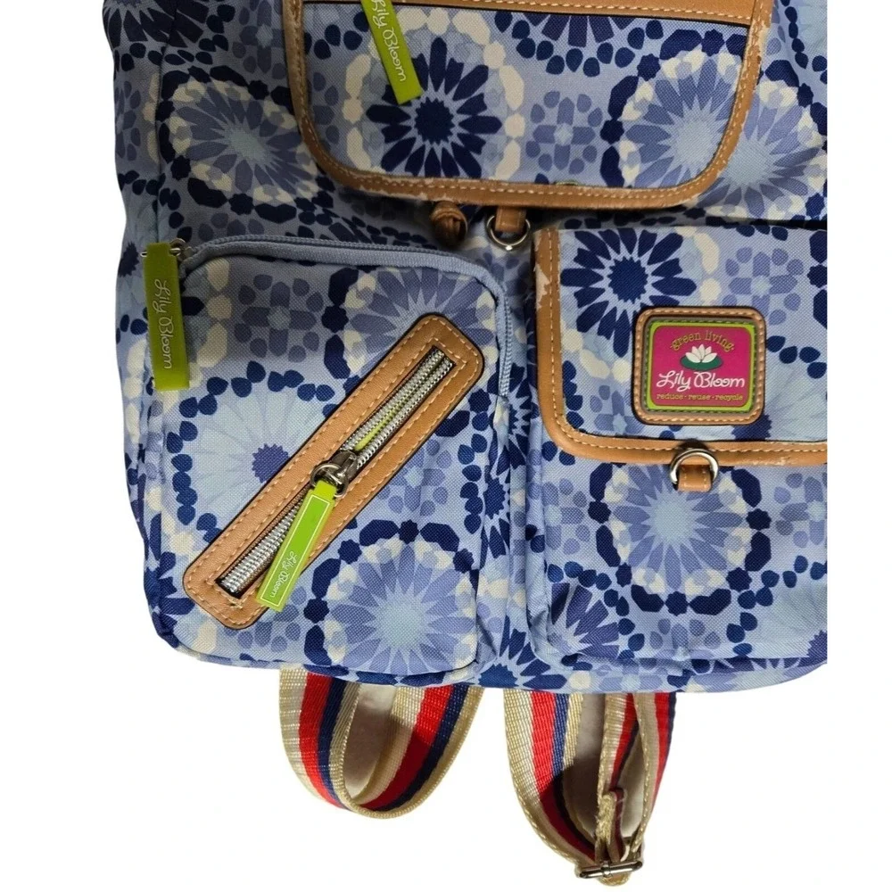Lily Bloom Floral Backpack‎ Blue Pattern Multi Pocket Eco Travel School Bag
